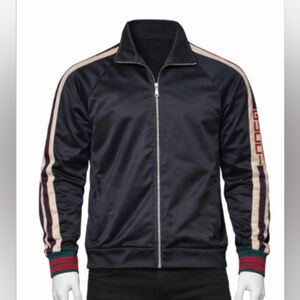 Gucci technical jersey zip-up jacket track jacket, black with red & green stripe